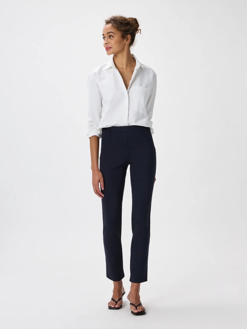 Quince Ultra Stretch Ponte Straight Leg Pants Navy 4 Pocket Work Pants Size M